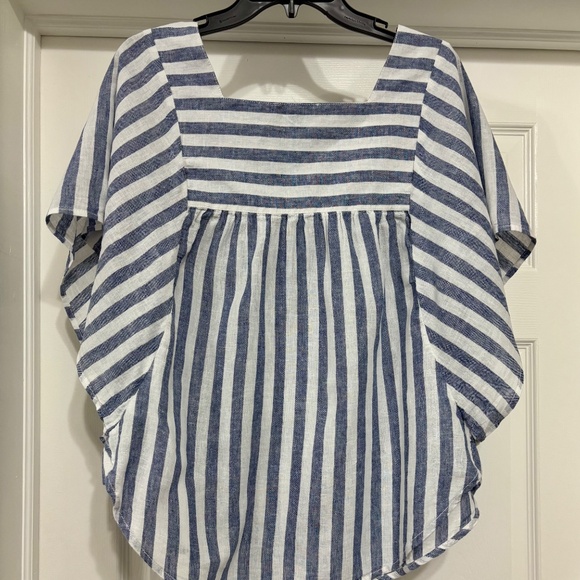 Beach Lunch Lounge Size M Blue Striped Linen Cotton Nautical Flutter Top - Picture 2 of 4